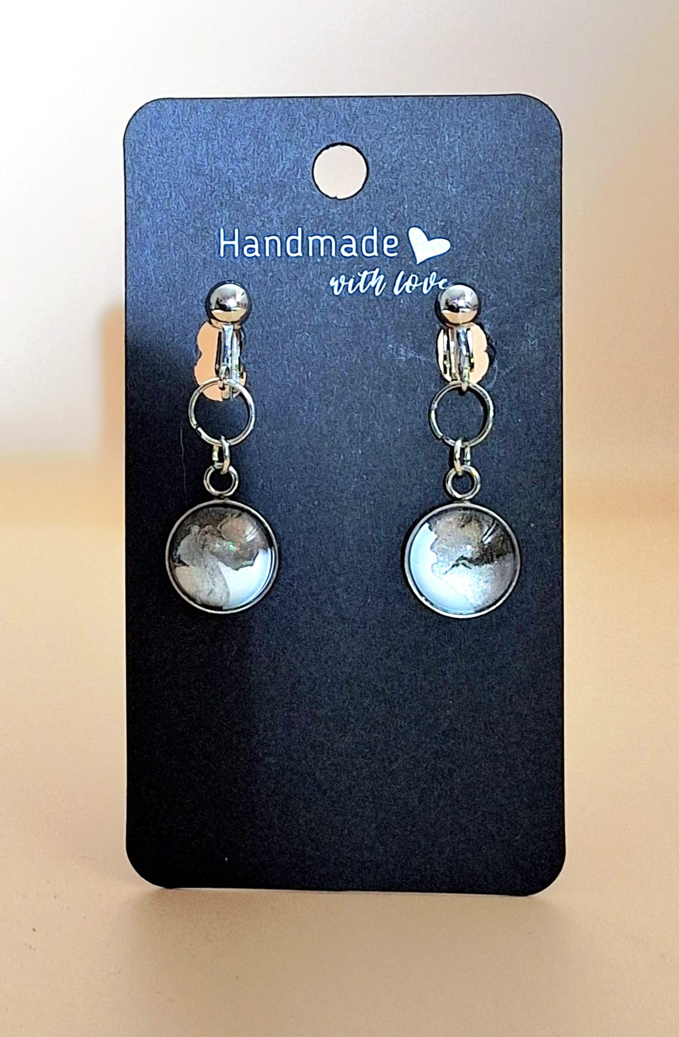 Ohrclips - 12 mm - schwarz/weiß/silber Ohrclips - 12 mm - schwarz/weiß/silber